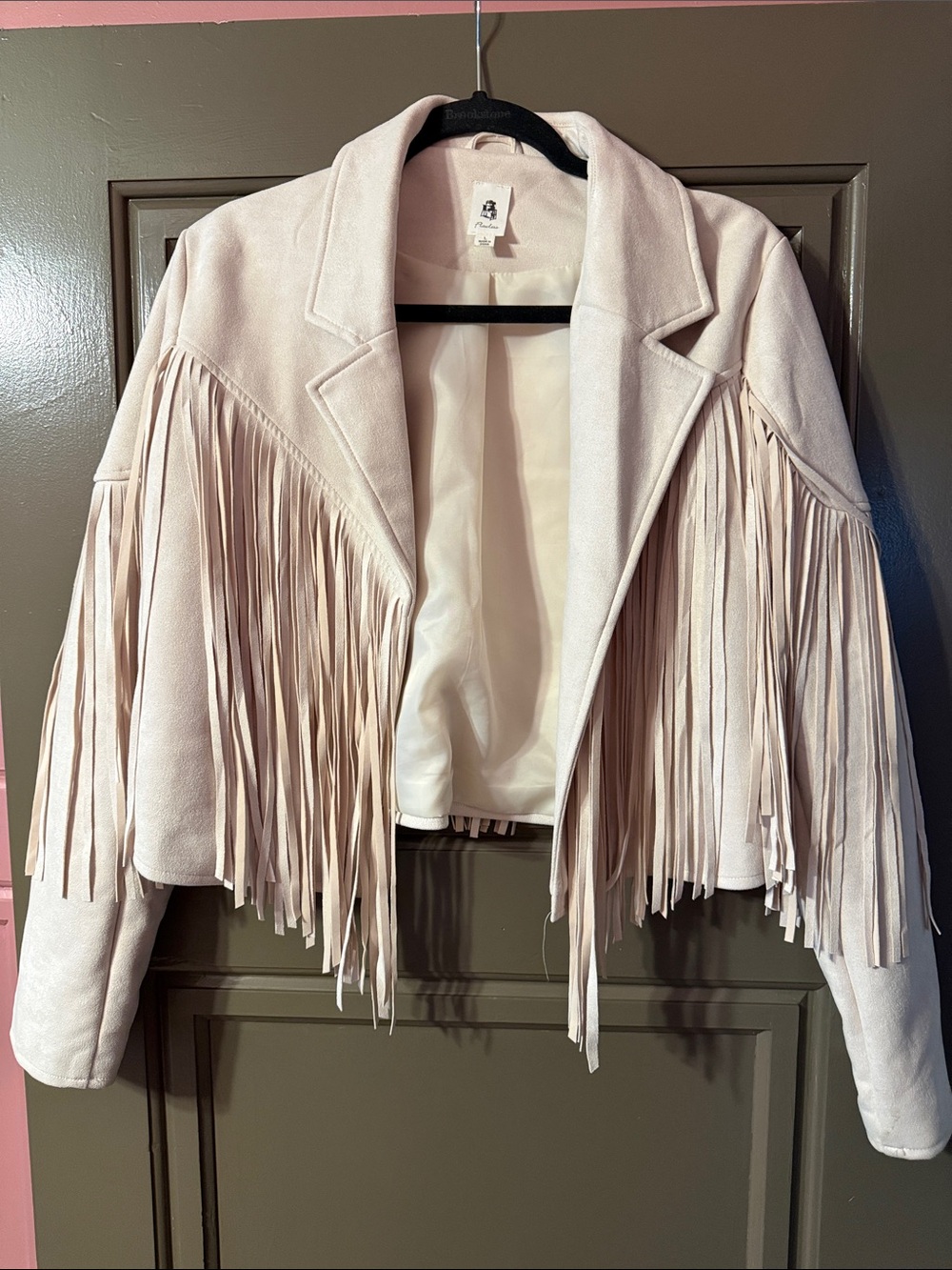 Vici Blush Fringe Cropped Suede Jacket